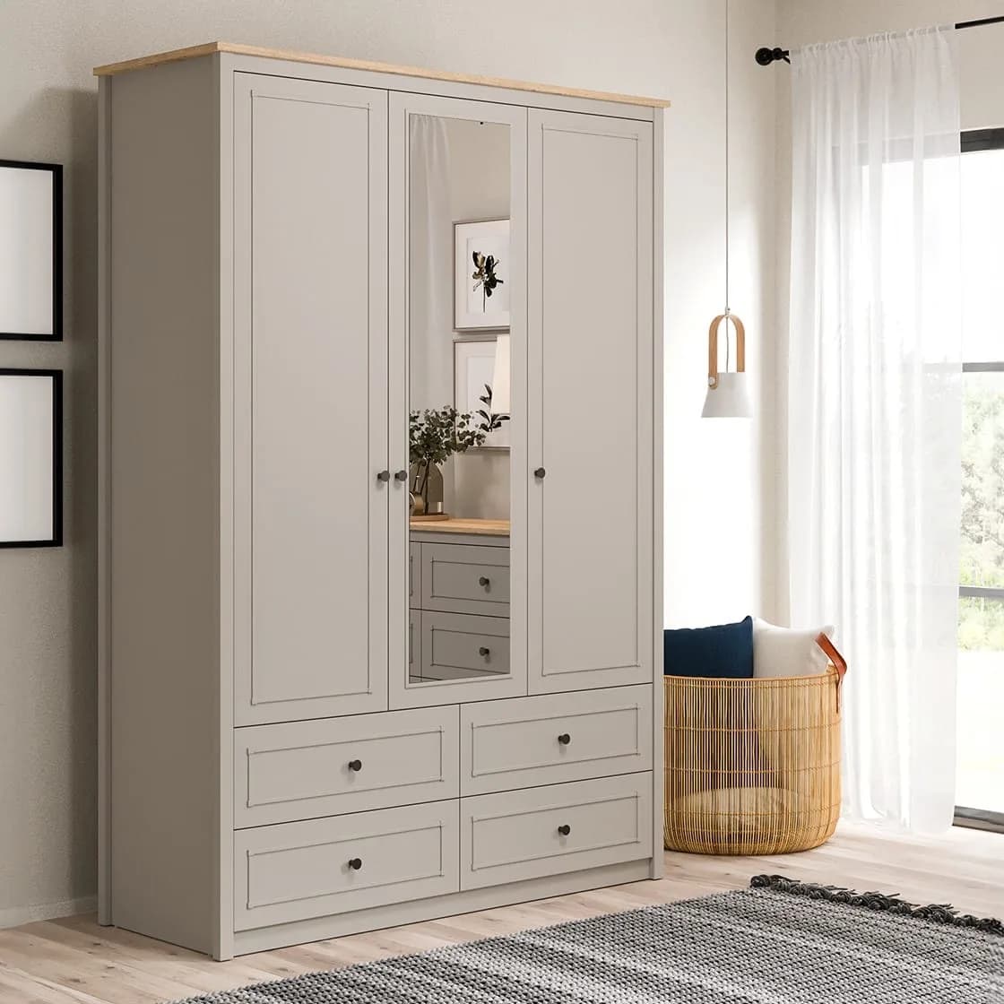 Sento 3 Doors Wardrobe with Drawers — Grey 5