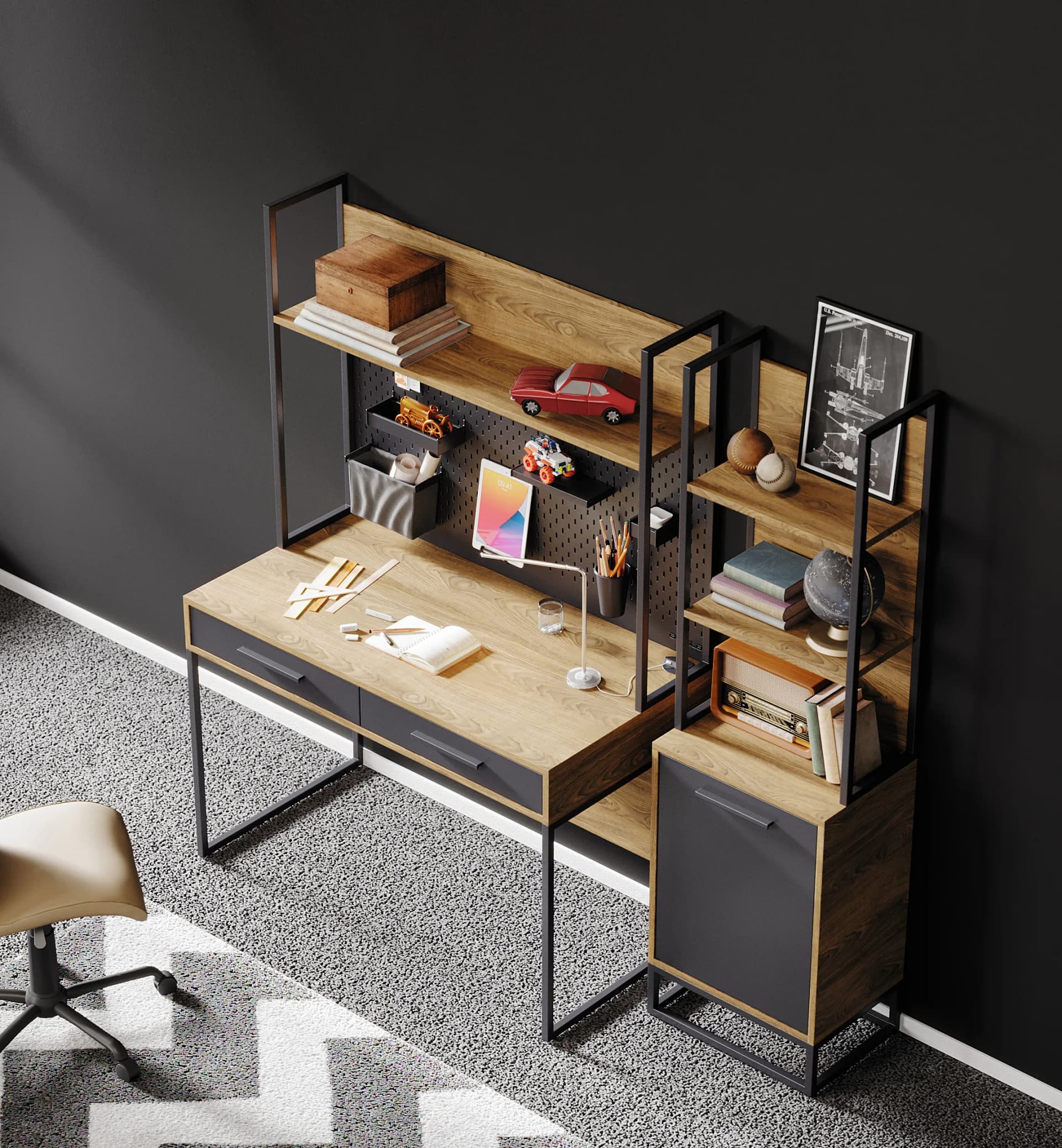 Legend Study Desk and Top Unit Walnut — Dark Grey 3