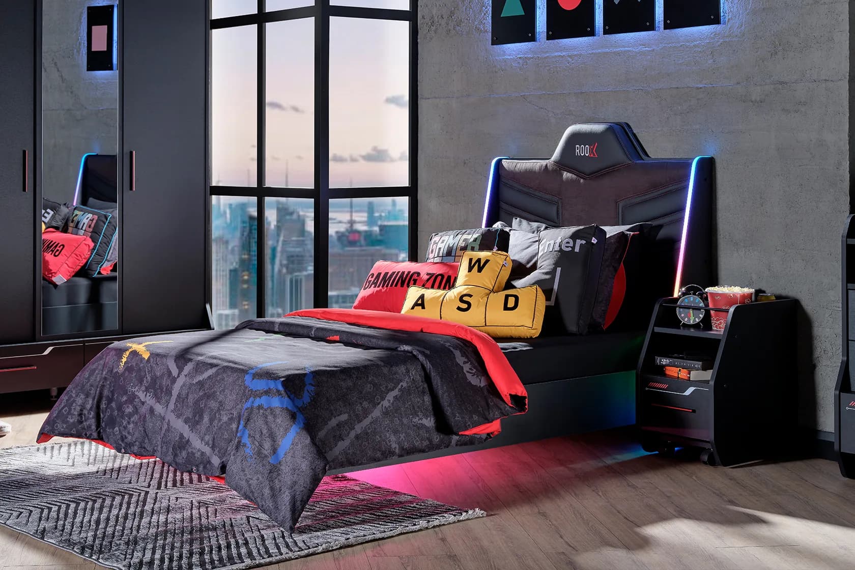 Roox Bed Frame & Headboard with Led — Light Black 4