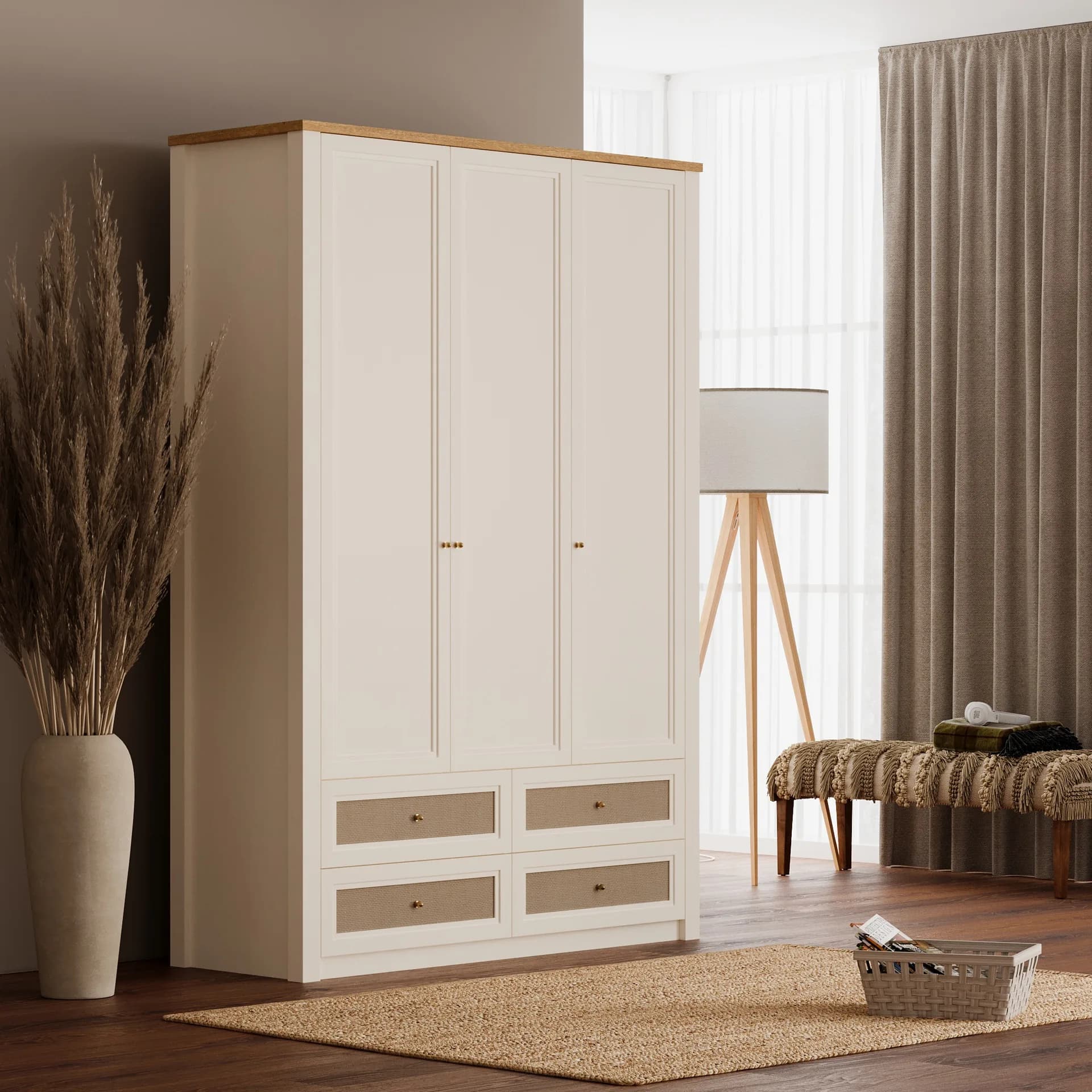Corso 3 Doors Wardrobe with Drawers — Cream 3