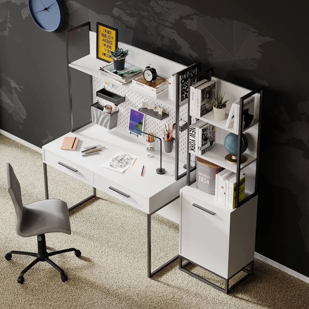 Legend Study Desk and Top Unit — Ultra White 3