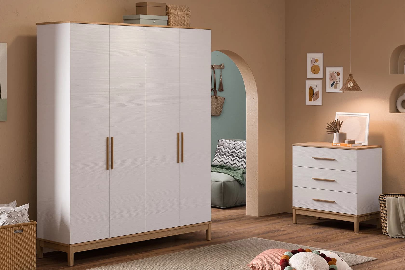 Etto 4 Doors Wardrobe — White 3