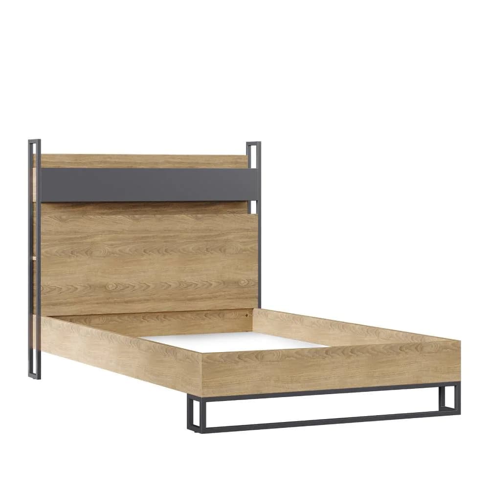 Legend 120×200 Bed Frame & Headboard Walnut — Dark Grey