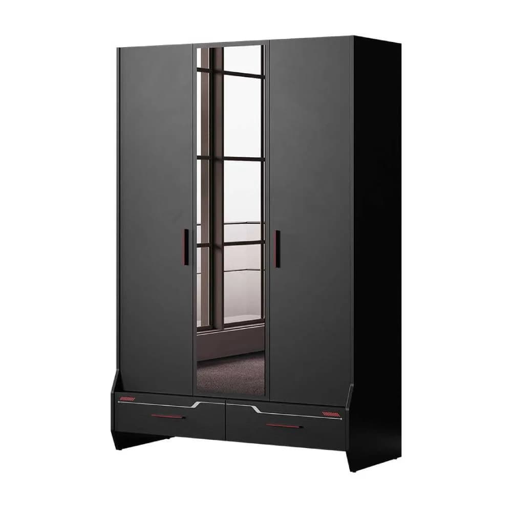 Roox 3 Doors Wardrobe — Black