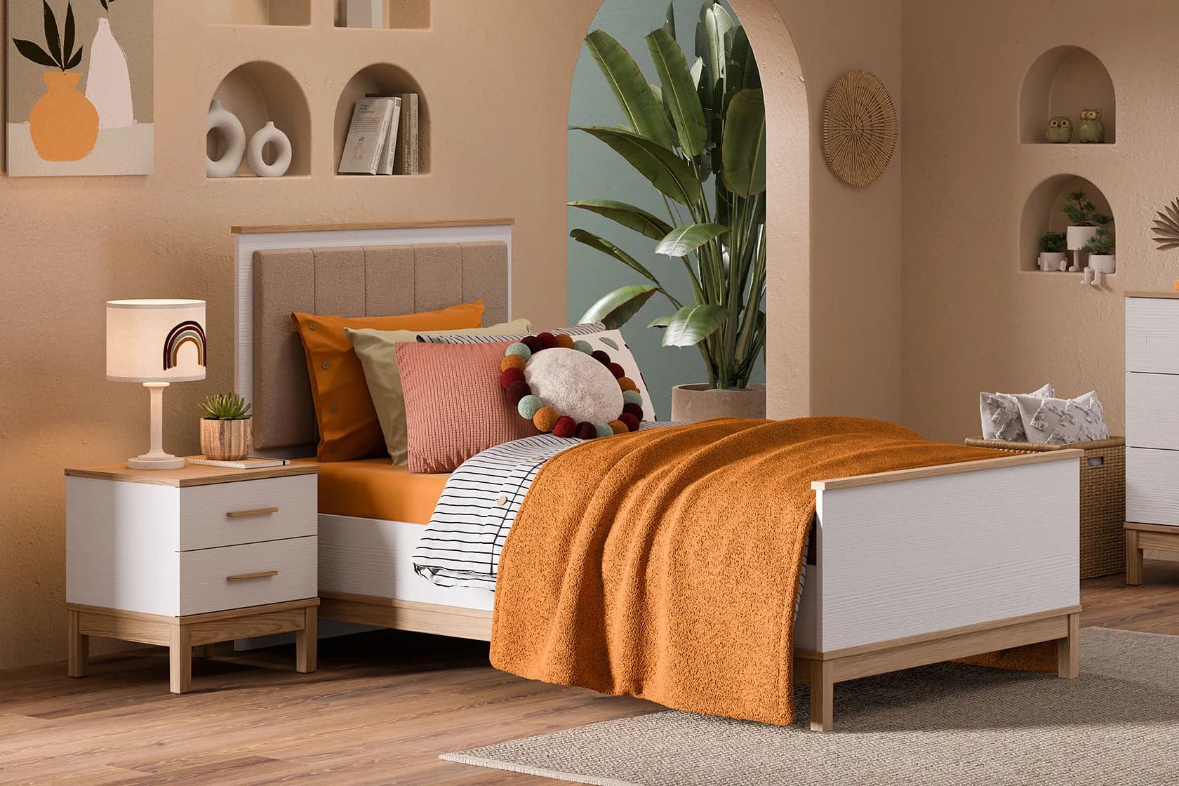Etto 120×200 Bed Frame & Headboard — White 2