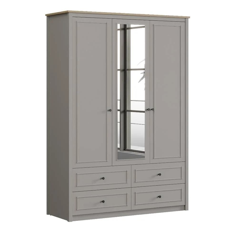 Sento 3 Doors Wardrobe with Drawers — Grey