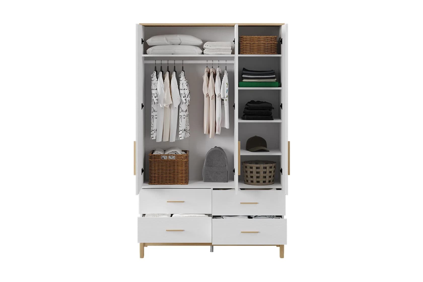 Etto 3 Doors Wardrobe with Drawers — White 2