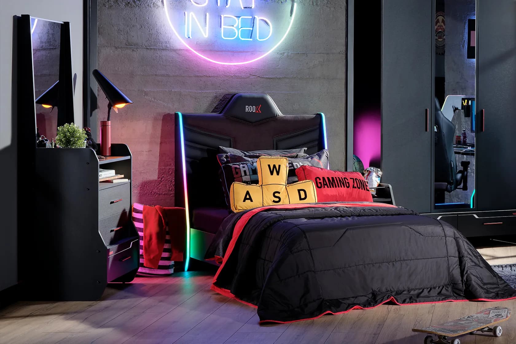 Roox Bed Frame & Headboard with Led — Light Black 3